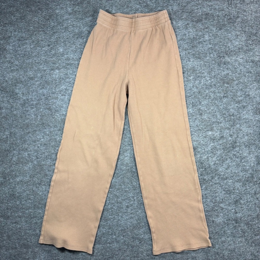 Reformation Tan Waffle Knit Wide Leg Lounge Pants Womens 22x26 Elastic Waist